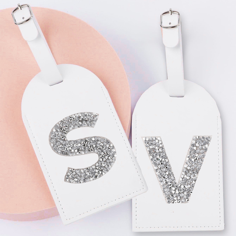 Travel Packing Cube - A-Z Rhinestone Monogram Leather Luggage Tag