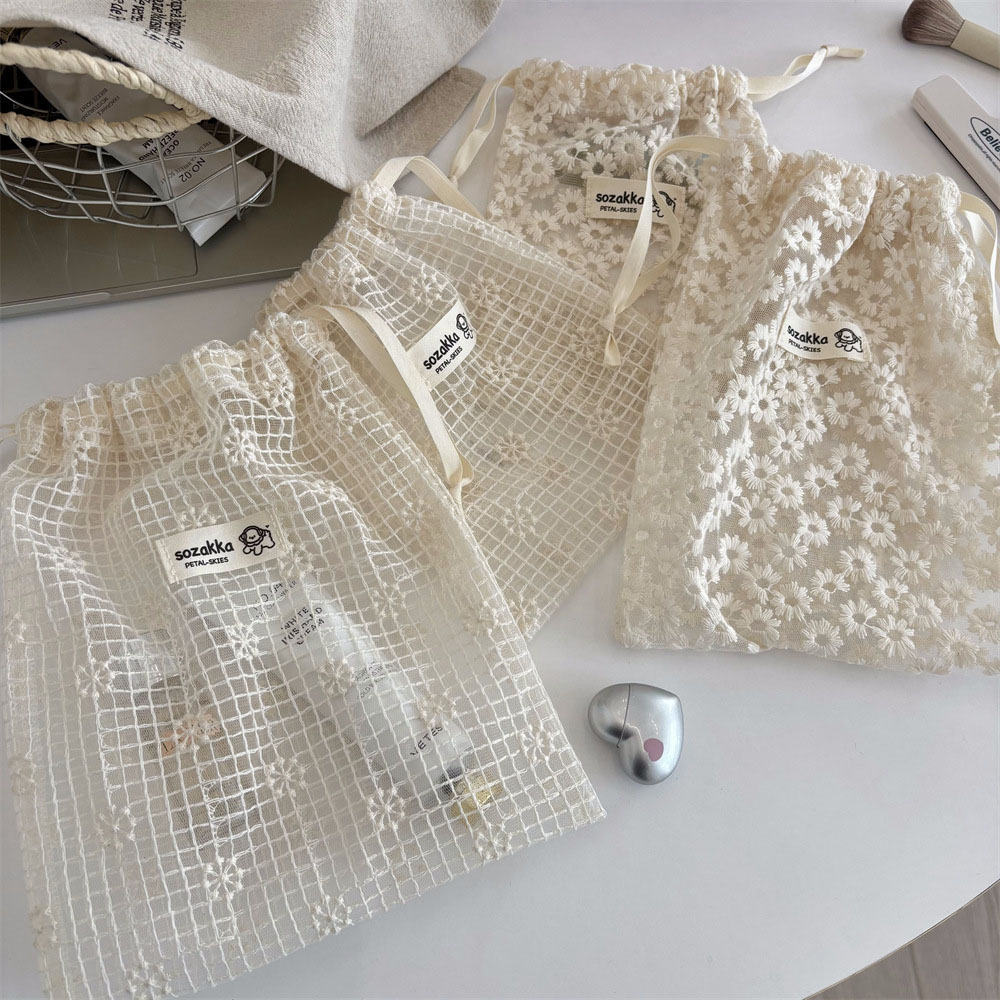 Lace Embroidered Daisy Mesh Dr - Travel Accessories Organizer Bag ulasan dan harga