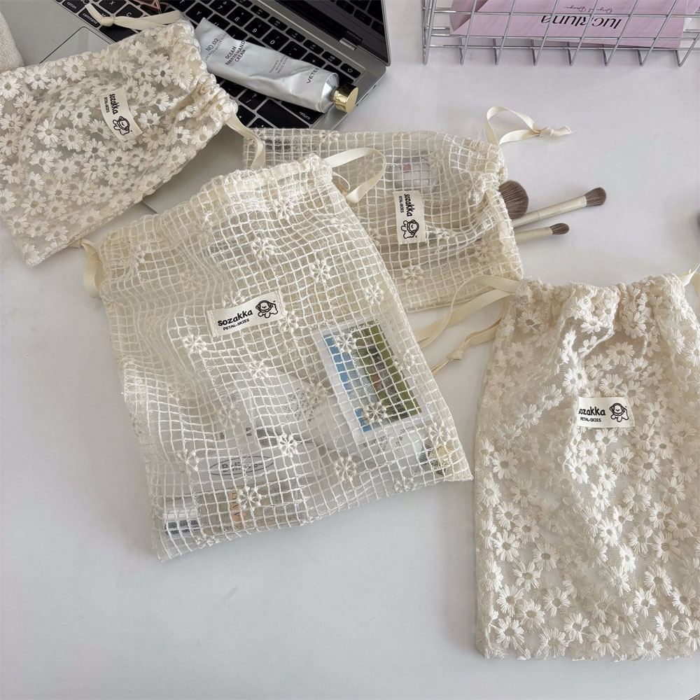 Lace Embroidered Daisy Mesh Dr - Travel Accessories Organizer Bag ulasan dan harga
