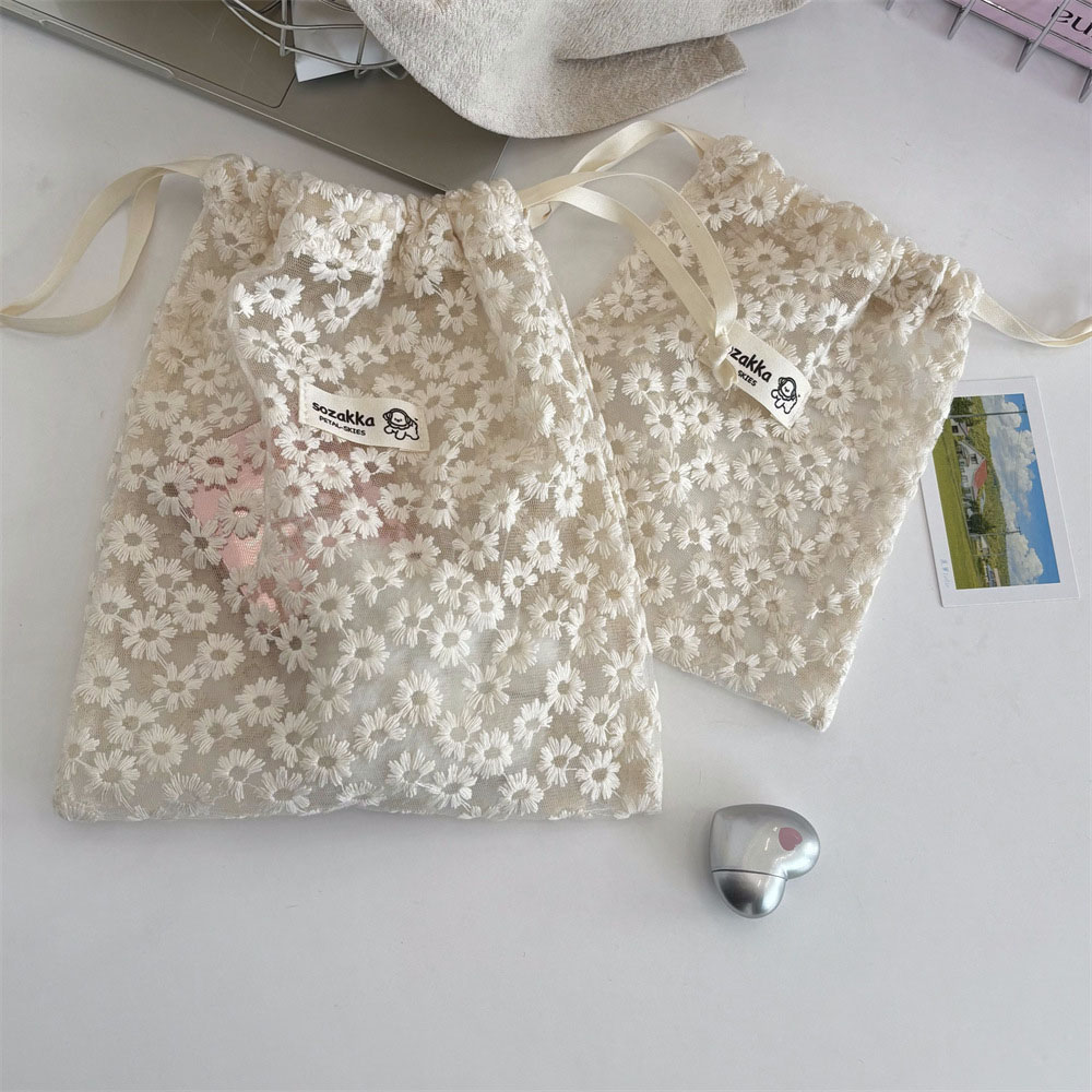 Lace Embroidered Daisy Mesh Dr - Travel Accessories Organizer Bag ulasan dan harga